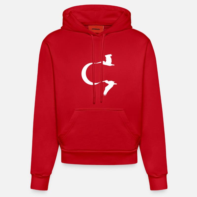 Les oiseaux et la lune - Sweat à capuche bio ajusté fabriqué en UE - rouge