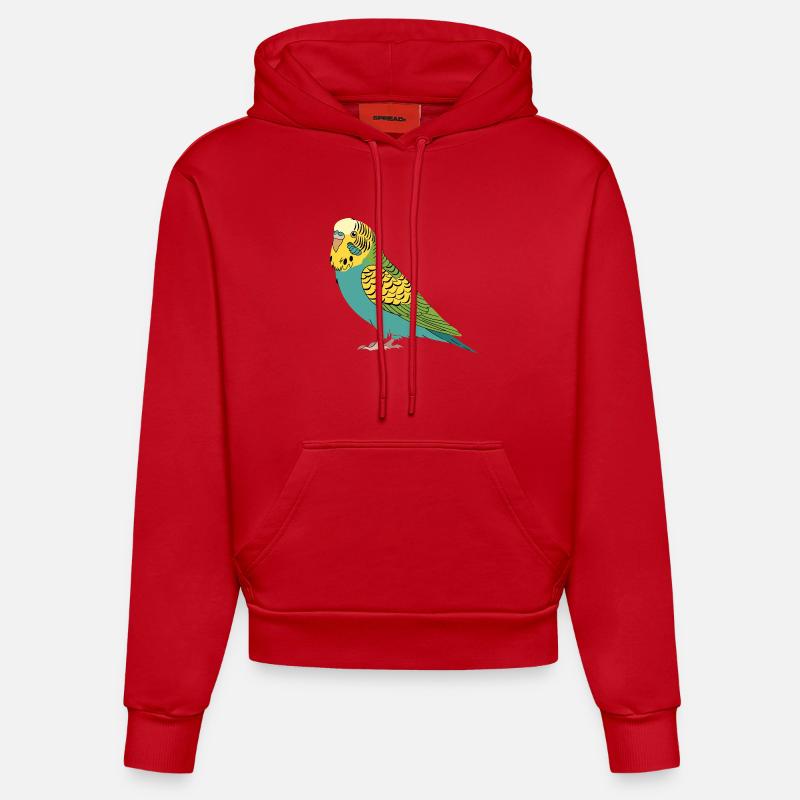Perruche perruche turquoise vert jaune - Sweat à capuche bio ajusté fabriqué en UE - rouge