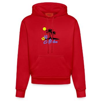 Écriture néon Hibiscus Aloha - Sweat à capuche bio ajusté fabriqué en UE - rouge - Devant