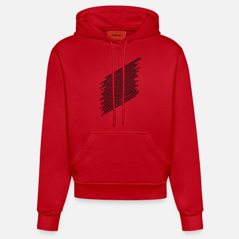 Lignes carrées - Sweat à capuche bio ajusté fabriqué en UE - rouge