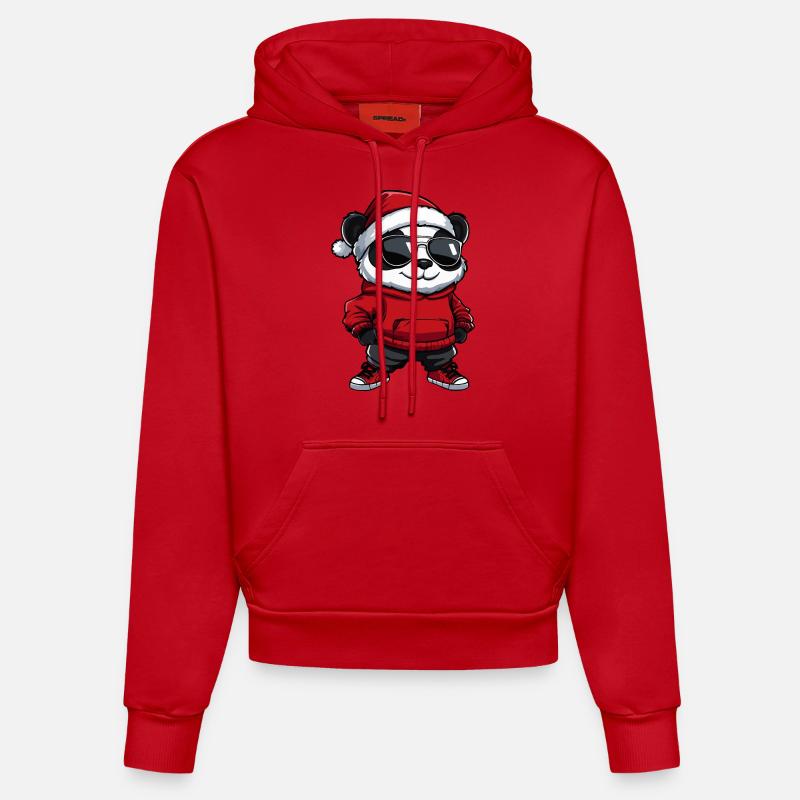 Panda Noël Noël - Sweat à capuche bio ajusté fabriqué en UE - rouge