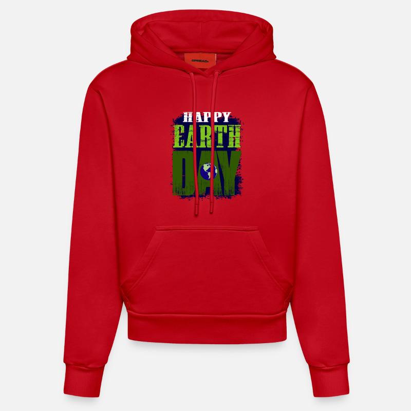 HAPPY EARTH DAY Conception motivante - Sweat à capuche bio ajusté fabriqué en UE - rouge