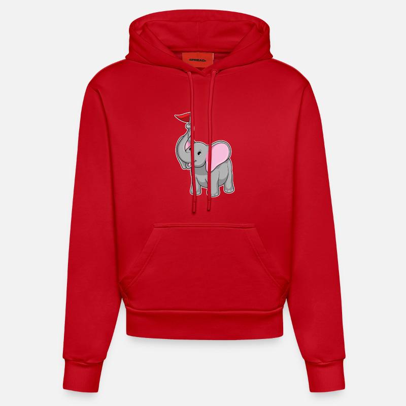 Éléphant avec drapeau - Sweat à capuche bio ajusté fabriqué en UE - rouge