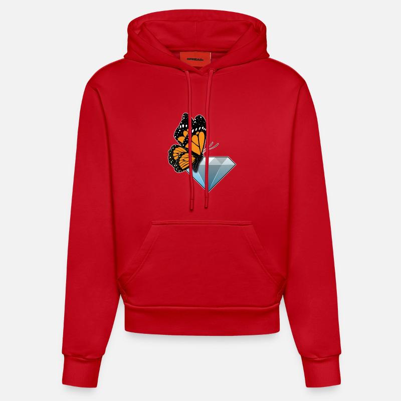 Diamant papillon - Sweat à capuche bio ajusté fabriqué en UE - rouge