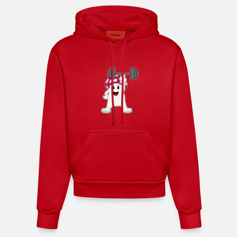 Champignon Bodybuilding Haltère - Sweat à capuche bio ajusté fabriqué en UE - rouge