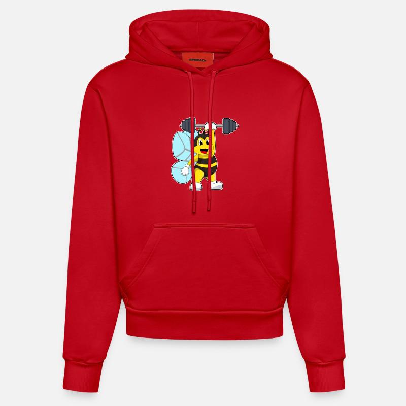Abeille Musculation Barbell - Sweat à capuche bio ajusté fabriqué en UE - rouge