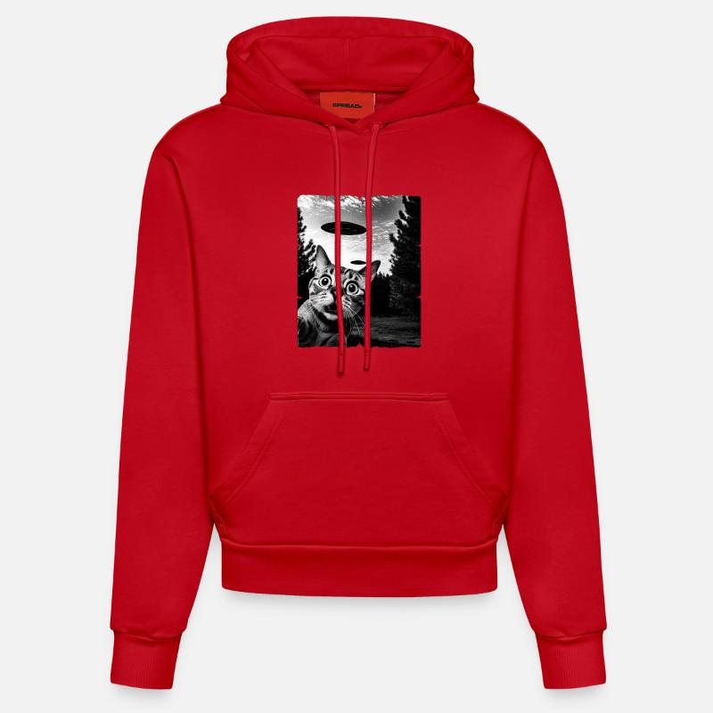 Chat Austerrestrial Invasion Uap Bizarre - Sweat à capuche bio ajusté fabriqué en UE - rouge