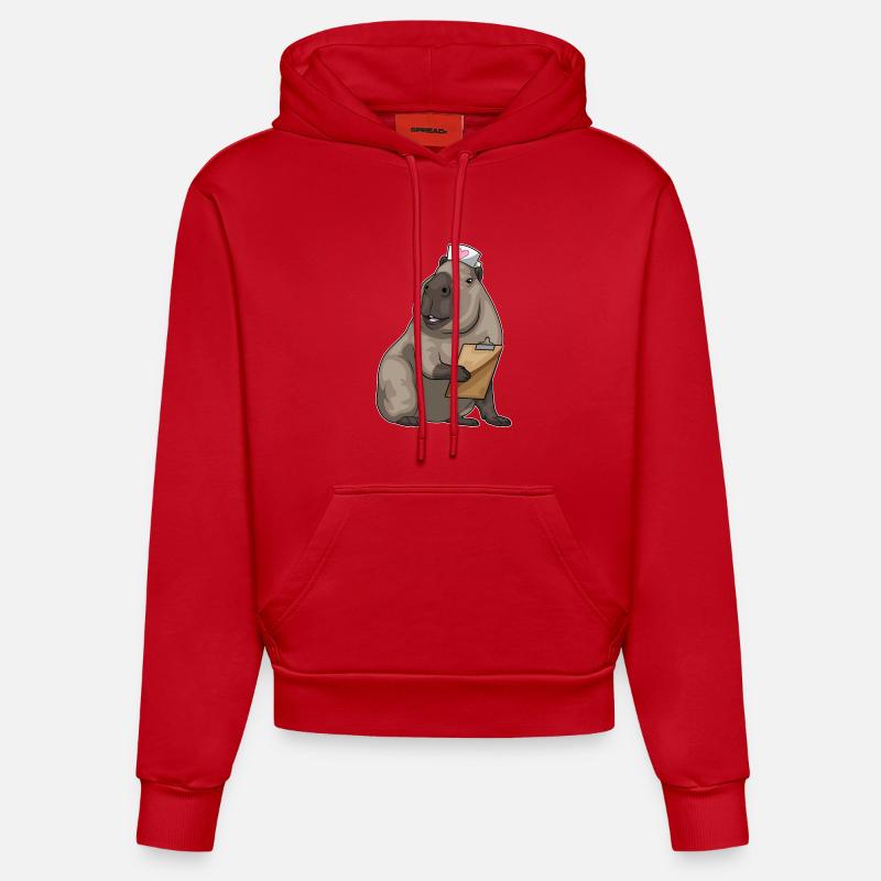 Capybara infirmière bloc-notes - Sweat à capuche bio ajusté fabriqué en UE - rouge