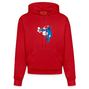 Shark Christmas Santa Hat - Organic Fitted Hoodie Made in EU - red - Front