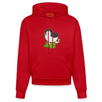 Penguin Roller Skating Roller Skates - Organic Fitted Hoodie Made in EU - red - Front