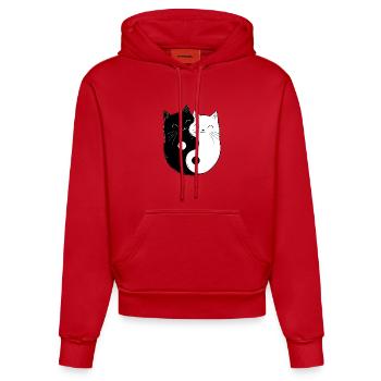 Yin und Yang Katzen Katzenhalter Buddhismus Grafik - Organic Fitted Hoodie Made in EU - Rot - Vorne