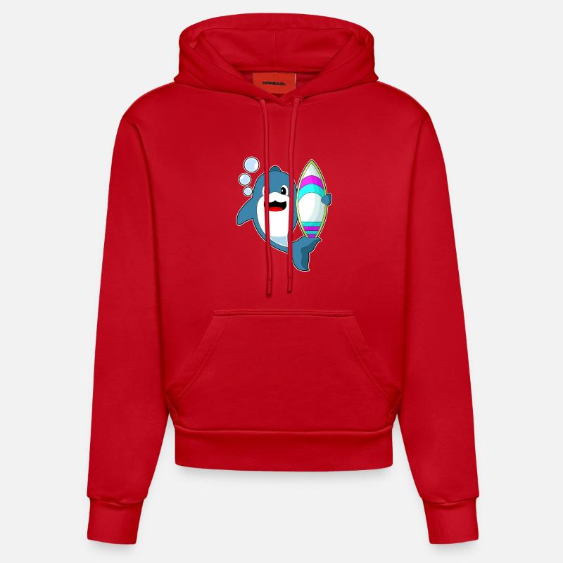 Planche de surf Dolphin Surfer - Sweat à capuche bio ajusté fabriqué en UE - rouge