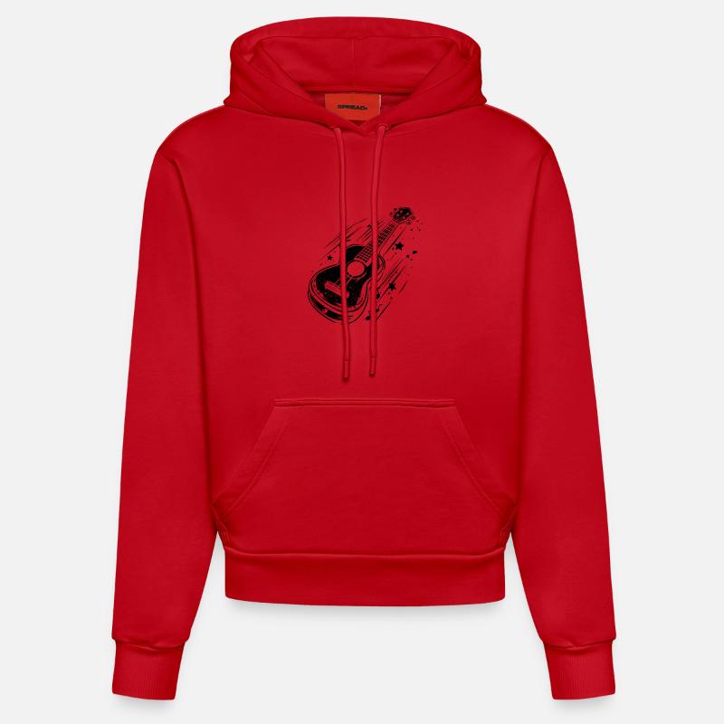 Dessin de ukulélé - Sweat à capuche bio ajusté fabriqué en UE - rouge