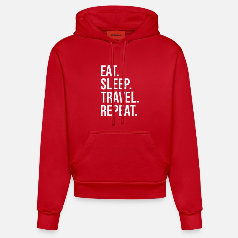 Manger dormir Voyager Répéter - Sweat à capuche bio ajusté fabriqué en UE - rouge
