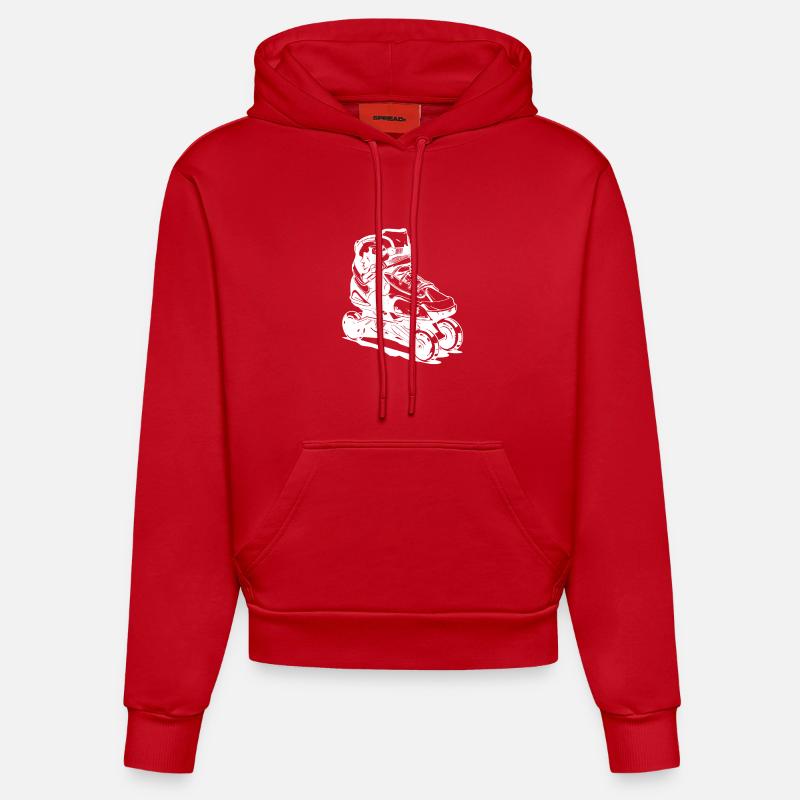 Dessin de patins à roulettes - Sweat à capuche bio ajusté fabriqué en UE - rouge