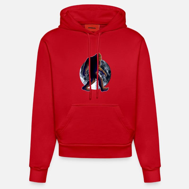 Bigfoot, Sasquatch et lune - Sweat à capuche bio ajusté fabriqué en UE - rouge