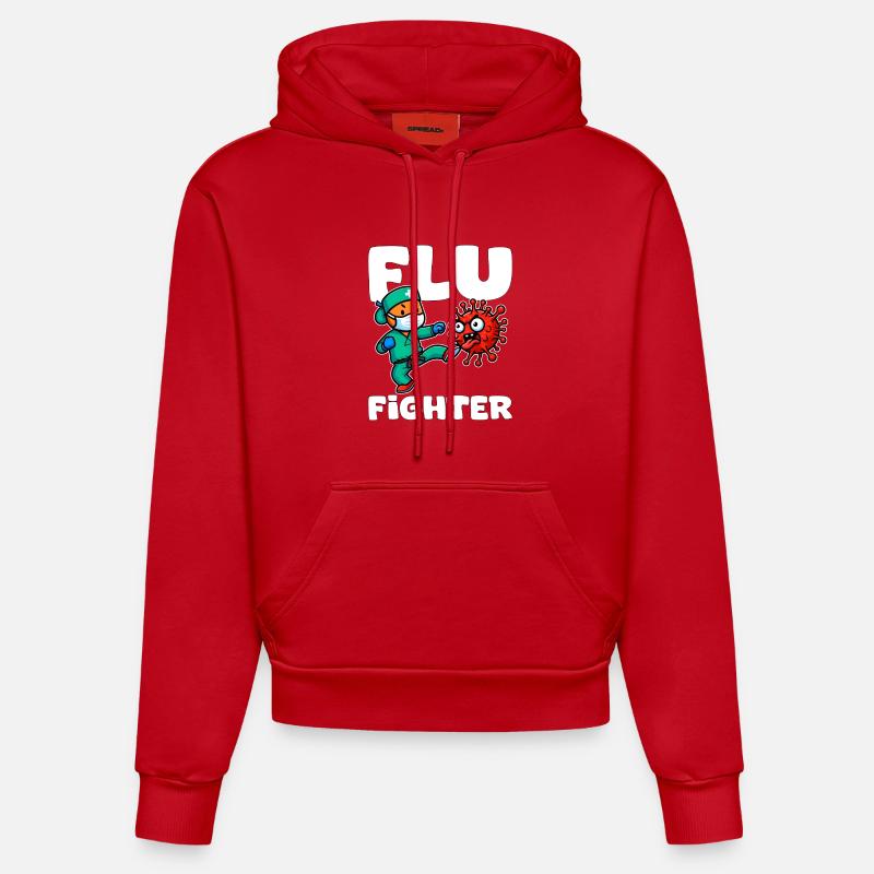 COMBATTANT DE LA GRIPPE - CADEAU INFIRMIÈRE - Sweat à capuche bio ajusté fabriqué en UE - rouge
