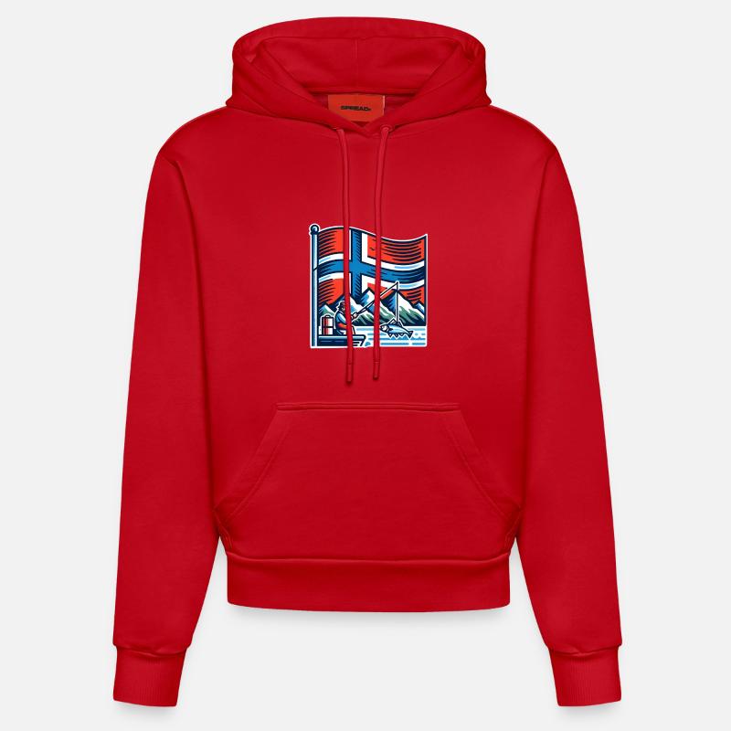 Bateau de pêche Norvège - Sweat à capuche bio ajusté fabriqué en UE - rouge