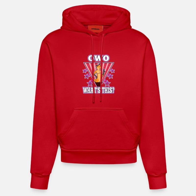 OwO Qu’est-ce que c’est ? - Sweat à capuche bio ajusté fabriqué en UE - rouge
