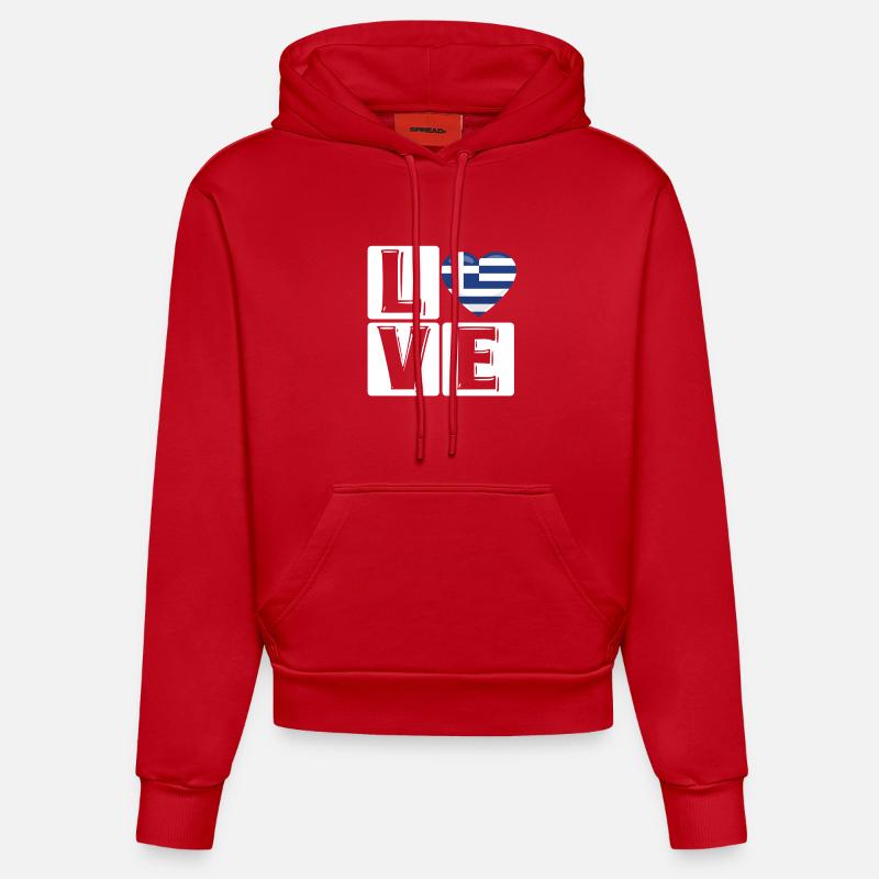 Amour Grèce Coeur Drapeau - Sweat à capuche bio ajusté fabriqué en UE - rouge