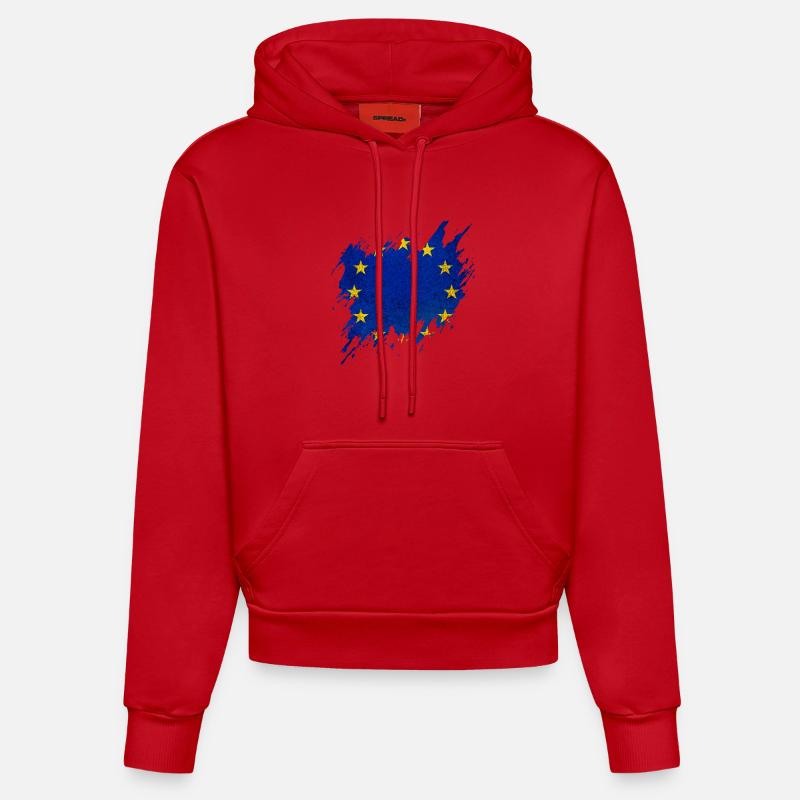 Drapeau de l’Europe, style déchiré - Sweat à capuche bio ajusté fabriqué en UE - rouge