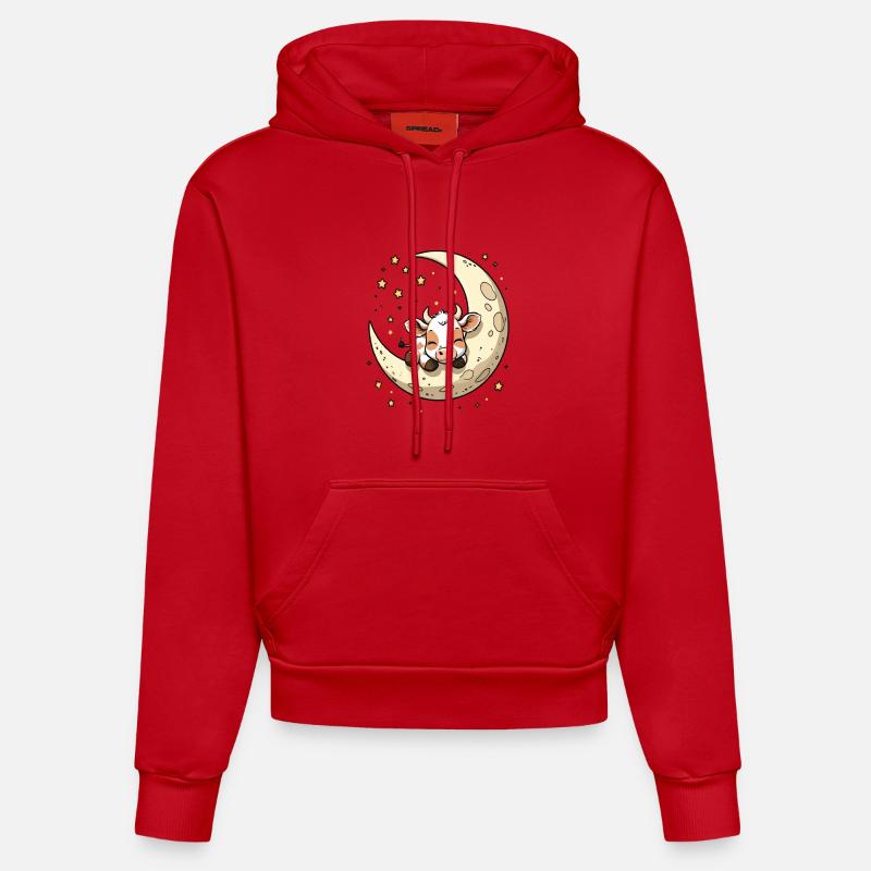 Rêve de vache de lune - Sweat à capuche bio ajusté fabriqué en UE - rouge
