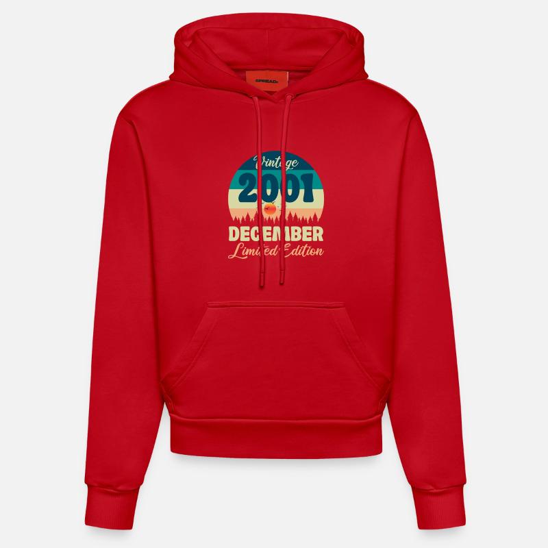 Anniversaire Décembre 2001 Cadeau D'anniversaire  - Sweat à capuche bio ajusté fabriqué en UE - rouge