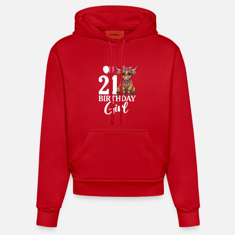 Fille d’anniversaire de 21 ans - Sweat à capuche bio ajusté fabriqué en UE - rouge