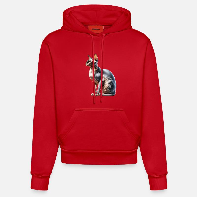 Chat Sphynx - Sweat à capuche bio ajusté fabriqué en UE - rouge