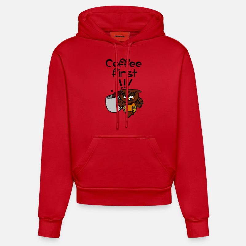 coffee first!!! - Sweat à capuche bio ajusté fabriqué en UE - rouge