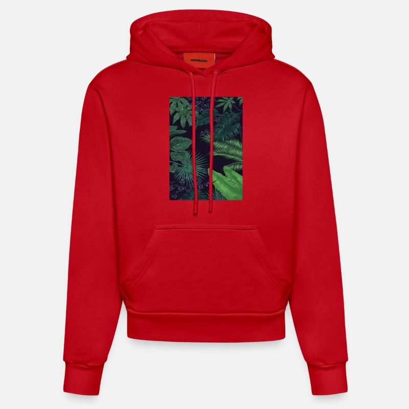 feuilles tropicales - Sweat à capuche bio ajusté fabriqué en UE - rouge