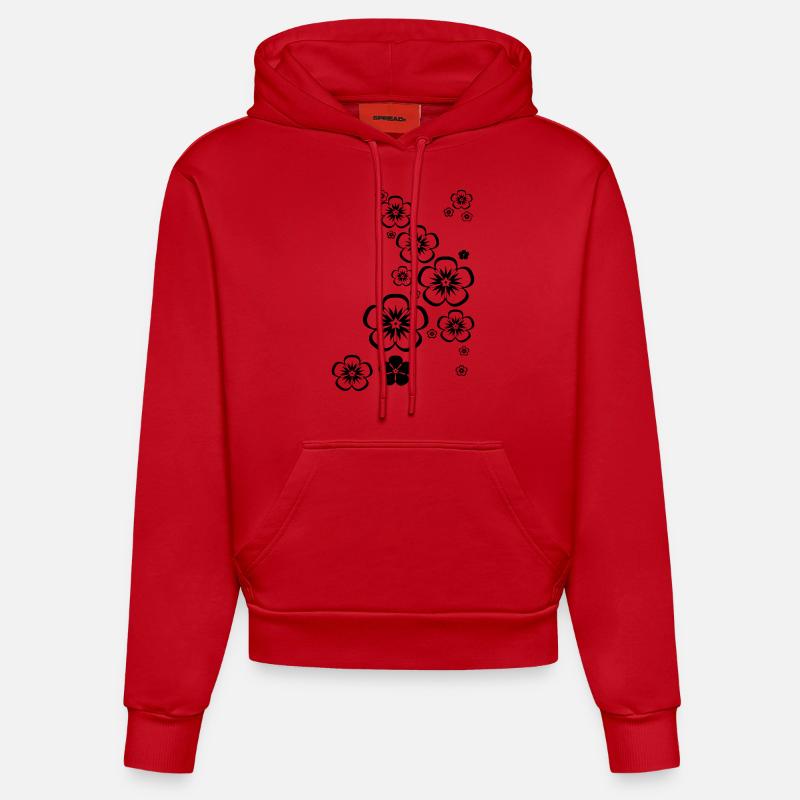 fleurs - Sweat à capuche bio ajusté fabriqué en UE - rouge