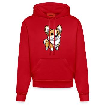 Corgi Dog Comic Cute - Organic Fitted Hoodie Made in EU - red - Front