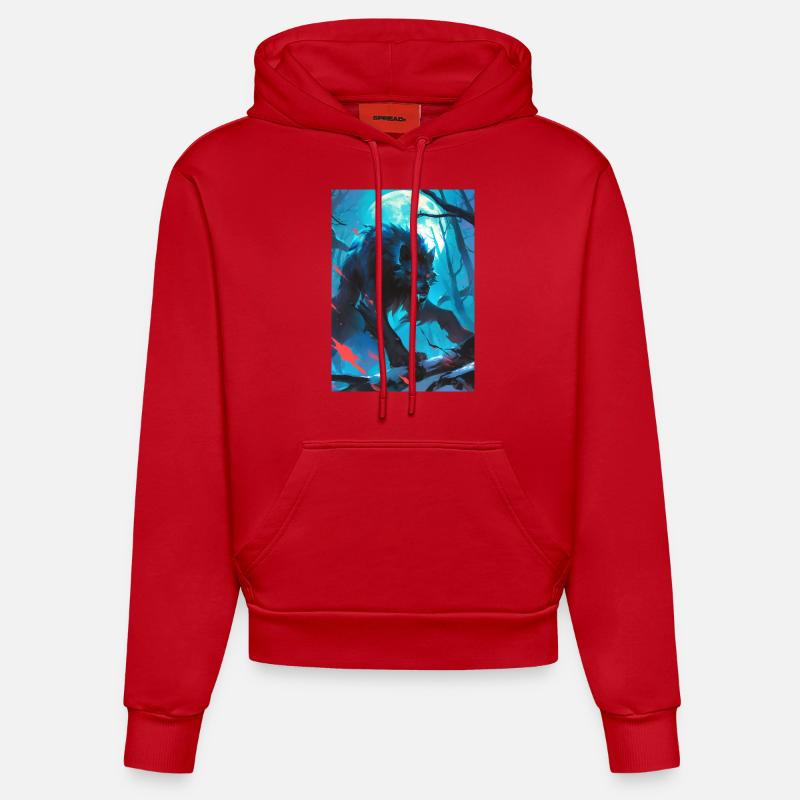 Loup-garou Werwolf - Sweat à capuche bio ajusté fabriqué en UE - rouge