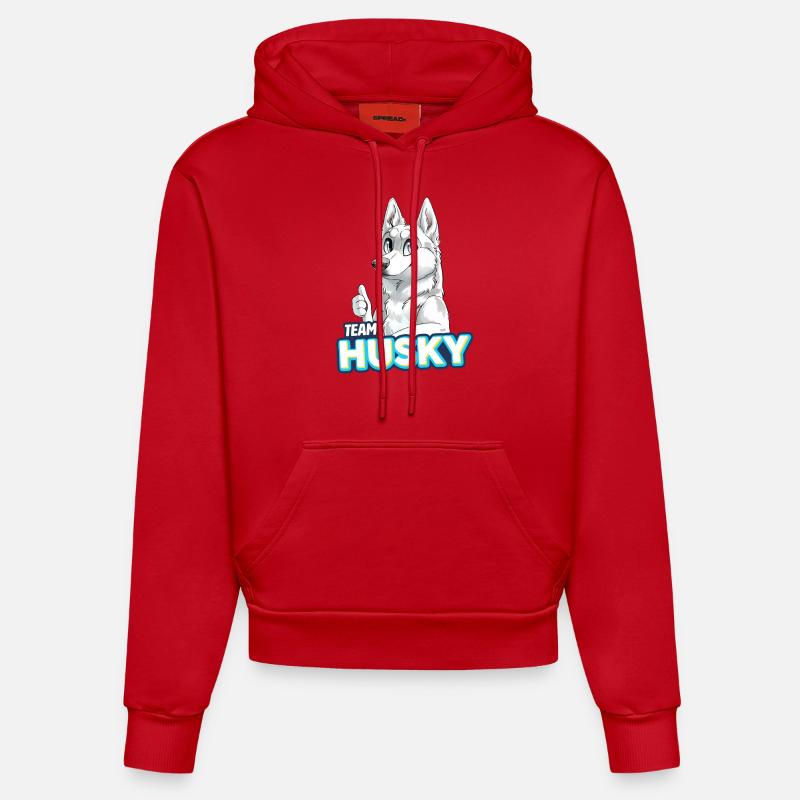 TEAM Husky - Blanc - Sweat à capuche bio ajusté fabriqué en UE - rouge
