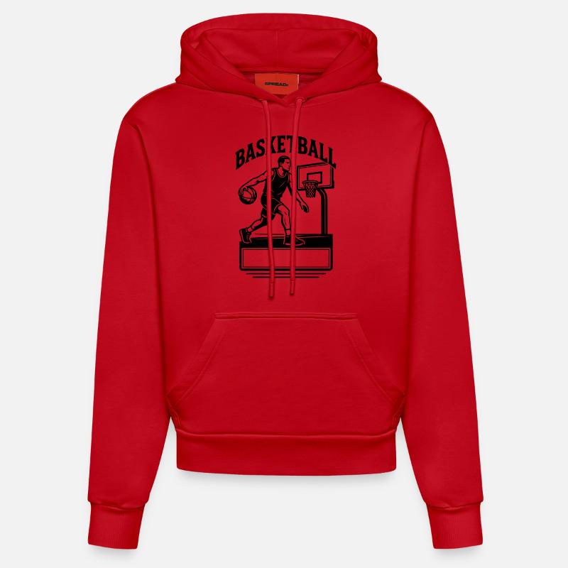 Basketteur - Nom prénom - Sweat à capuche bio ajusté fabriqué en UE - rouge