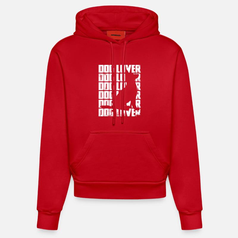 Drôle d’amoureux des chiens - Sweat à capuche bio ajusté fabriqué en UE - rouge
