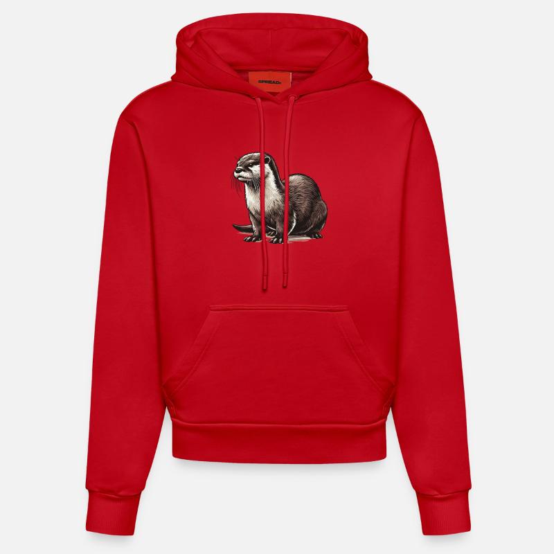 Loutre - Sweat à capuche bio ajusté fabriqué en UE - rouge