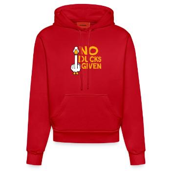 Gans No Ducks Given Mittelfinger Freche Ente Cool - Organic Fitted Hoodie Made in EU - Rot - Vorne