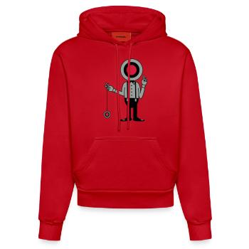 Mann mit Zielscheibe und Jojo - Organic Fitted Hoodie Made in EU - Rot - Vorne
