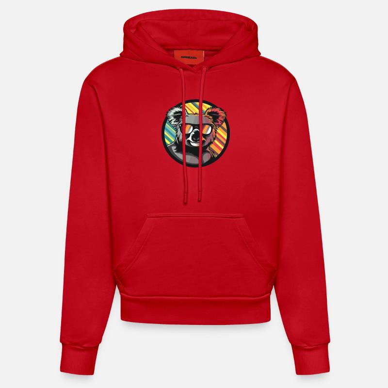 Koala Bande dessinée Cool - Sweat à capuche bio ajusté fabriqué en UE - rouge