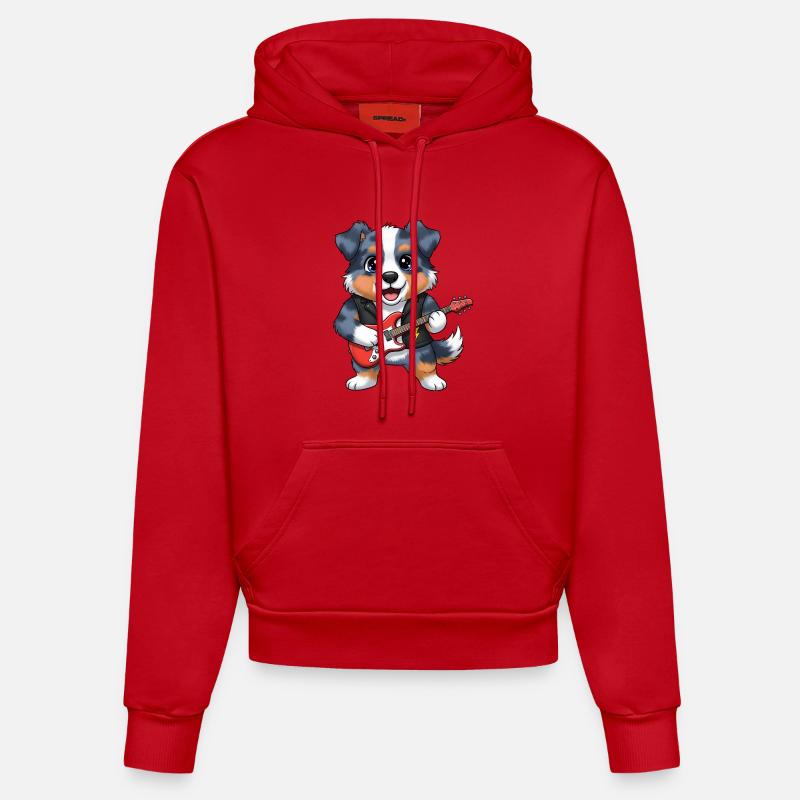 Chien à bascule avec guitare - Sweat à capuche bio ajusté fabriqué en UE - rouge