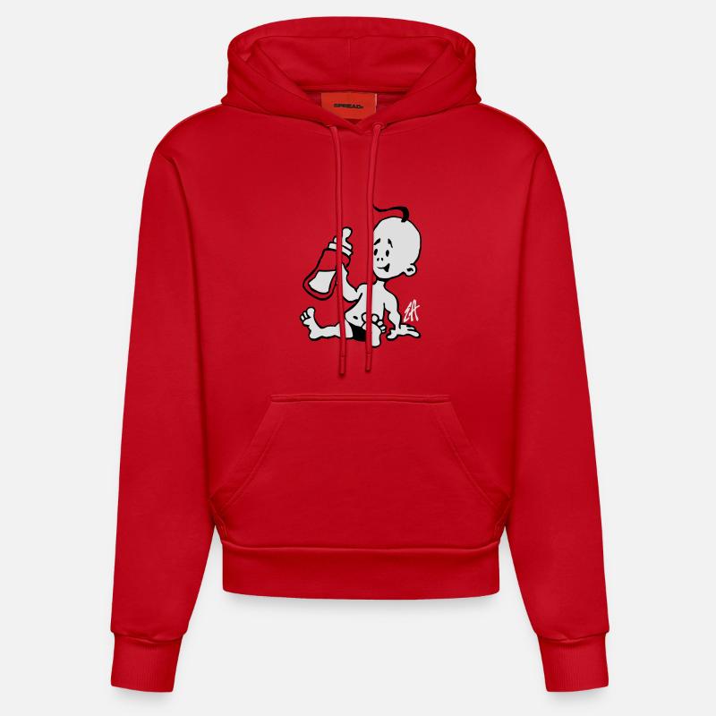 Bébé avec une bouteille de lait - Sweat à capuche bio ajusté fabriqué en UE - rouge