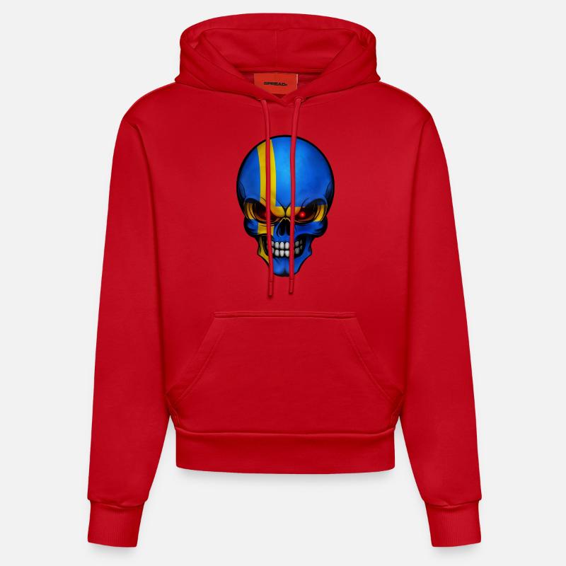 Crâne Suède conceptions rondes - Sweat à capuche bio ajusté fabriqué en UE - rouge