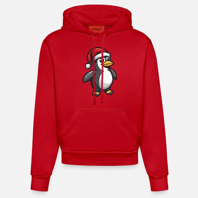 Noël pingouin - Sweat à capuche bio ajusté fabriqué en UE - rouge