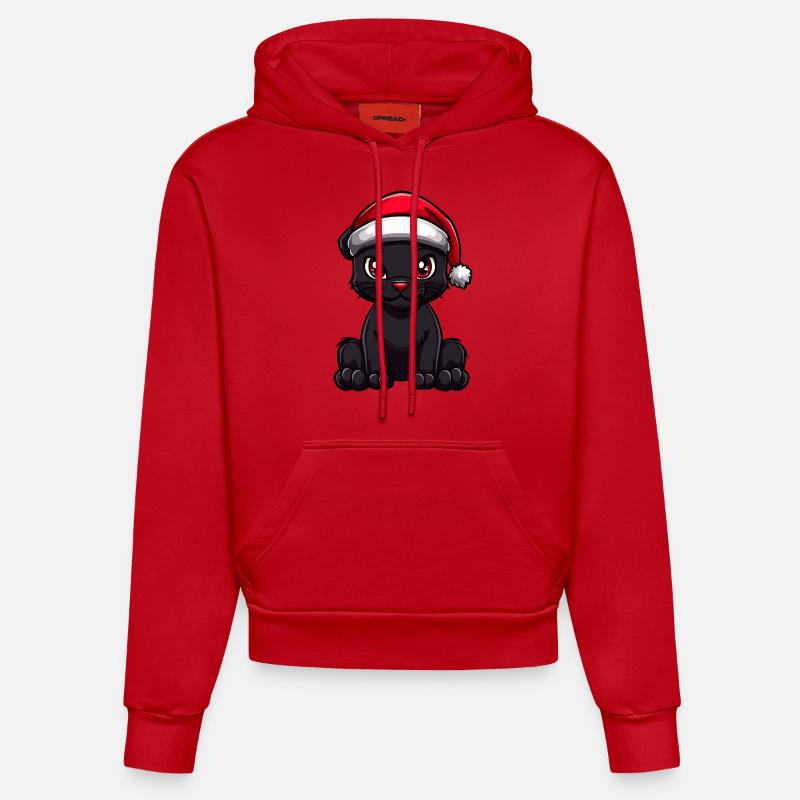 Panthère Noël mignon - Sweat à capuche bio ajusté fabriqué en UE - rouge