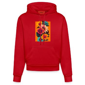 Vibrant Blooms Tee - Design floral abstrait - Sweat à capuche bio ajusté fabriqué en UE - rouge - Devant