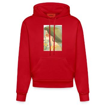 Art minimaliste | Femme au portrait vert - Sweat à capuche bio ajusté fabriqué en UE - rouge - Devant