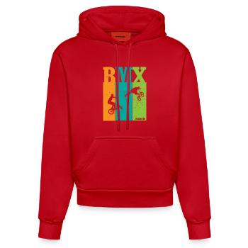 BMX Farbblock Rider Silhouetten - Organic Fitted Hoodie Made in EU - Rot - Vorne