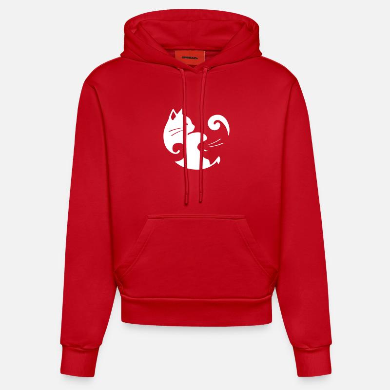Équilibre du chat Yin Yang - Sweat à capuche bio ajusté fabriqué en UE - rouge